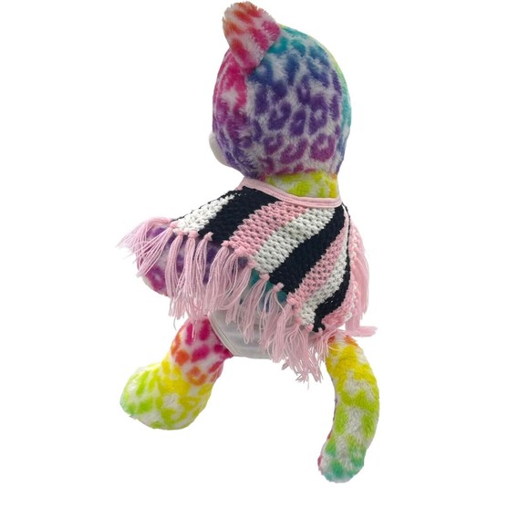 Build A Bear BABW Workshop Multicolor Rainbow Leopard 17" Plush BAB With Poncho - Picture 3 of 8